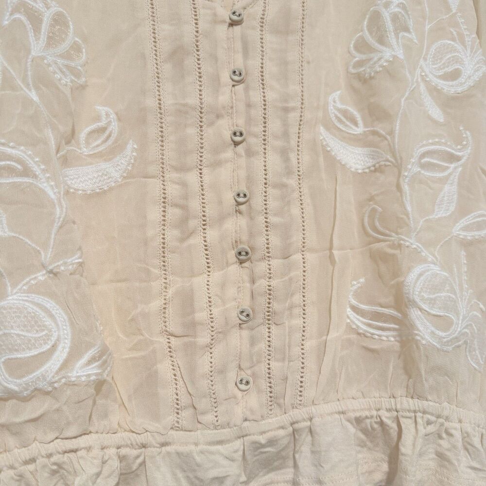Anthropologie Top Women’s Embroidered Floral Button Down Creme Sz S NWT - Picture 6 of 11